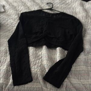 BCBGMaxAzria Black Long Sleeve Cropped Blouse